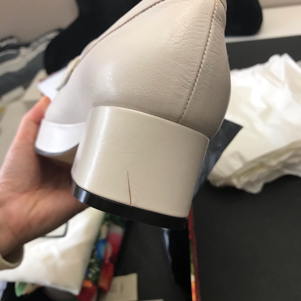 Deep scratch/gash in leather Gucci shoes